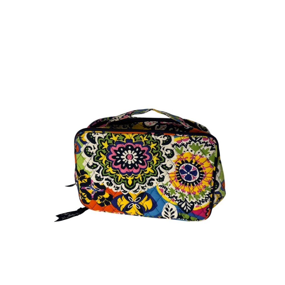 Vera Bradley Floral Quilted Travel Cosmetic Bag With Multi-Compartment Interior